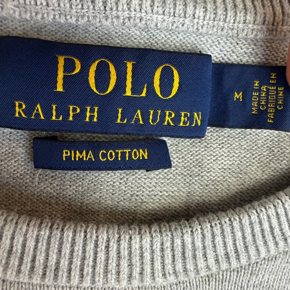 Polo Ralph Lauren Crewneck Sweater Mens Size M Gray Pima Cotton Pony Logo